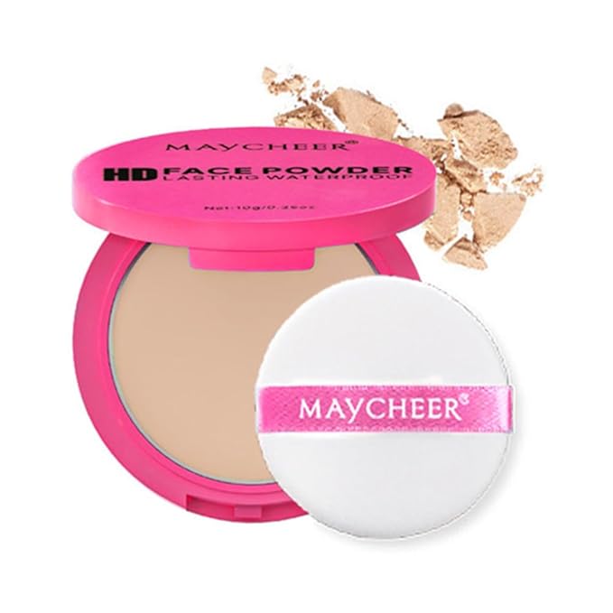 LAMUSELAND Pressed Powder Compact, Oil Control Brighten Skin 6 Colors Face Powder, Whitening Highlighting Face Makeup Tools for Women Girls (CG03)