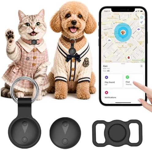 Pet GPS Tracker for Dogs,Smart Mini Location Collar Trackers for Cats,Works with iOS Find My,No Monthly Fee Subscription,IP68 Waterproof Real-Time Global Tracking Anti-Lost Device