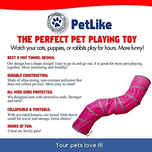 PetLike S Way Cat Tunnel Collapsible Pop-up Pet Tube Hideaway Play Toy with Ball (S-Way, Rose Red)