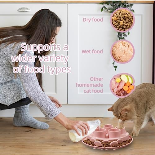 Puzzle Feeder Mat, Slow Feeder for Good Cat Eating Habits, Interactive Cat Toys, Pink