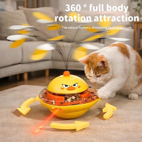 Interactive Cat Toy for Indoor Cats with Laser, Feather & Treat Dispenser