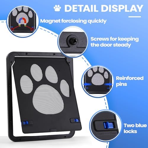 Large Dog Door for Screen Door, Lockable Doggy Door for Sliding Door, Automatic Closing Doggie Pet Screen Door, Build in Large Cat Screen Door
