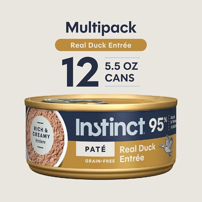 Instinct Pate Entrees, Wet Canned Cat Food, Real Duck, 5.5 oz (12 Count) | Rich & creamy pate texture, high protein, real duck, whole-food ingredients, grain-free, hydration support