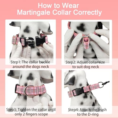 Martingale Collar with Quick Release Buckle Cute Girl Female Training Dog Collars (Pink Plaid, Medium)