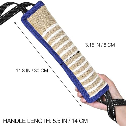 ToLanbbt Dog Tug Toy Bite Jute Pillow Pull Toy with 2 Strong Handles Perfect for Tug of War, Puppy Interactive Play, Tear Resistant Bite Training for Small Medium Large Dogs (Blue-Line)