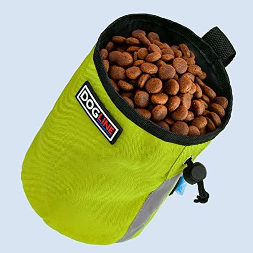 Dogline Dog Treat Pouch: Puppy Training Bag, Pet Kibbles and Snacks Holder, Litter Waste Bags Dispenser with Adjustable Drawstring Closure, Large Capacity with Mesh Pocket, Strong Nylon Material