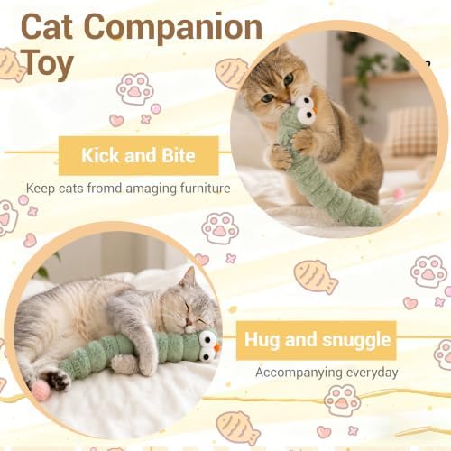 3 Pack Long Cat Kicker Toys with Catnip, 14.5 Inch Plush Caterpillar Cat Toys for Indoor Cats, Interactive Kicker Toys with Rabbit Fur Tail for Biting and Play