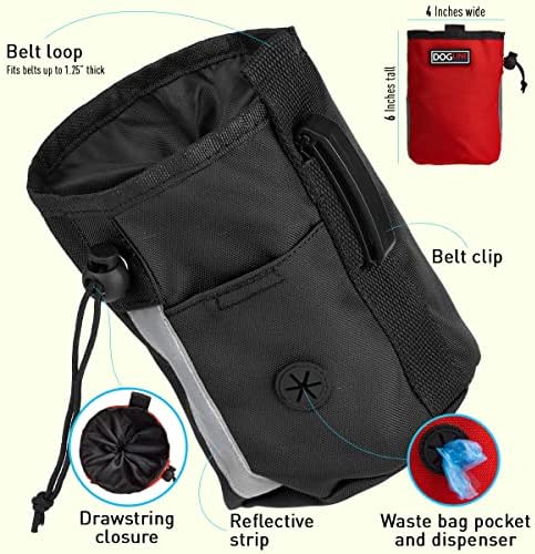 Dogline Dog Treat Pouch: Puppy Training Bag, Pet Kibbles and Snacks Holder, Litter Waste Bags Dispenser with Adjustable Drawstring Closure, Large Capacity with Mesh Pocket, Strong Nylon Material