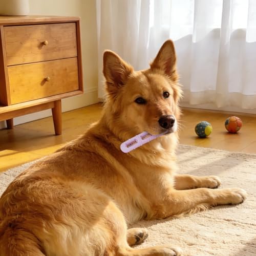 Sausage-Shaped Dog Chew Toy with Teeth Cleaning Bristles (Pink)