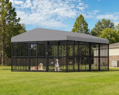 Jocisland 10X13X6.4 FT Outdoor Dog Kennel, 2 Doors, Waterproof Roof