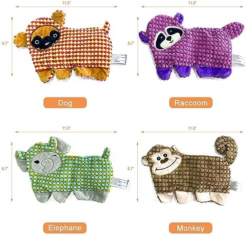 Cute No Stuffing Dog Toy for Small, Medium Breeds, Fun for Indoor Puppies with Soft Squeaker and Crinkle Paper, No Mess Chew and Play (4 Pack)