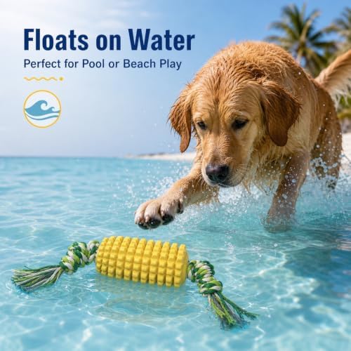 Corn Shaped Dog Chew Toys with Rope, Dental Cleaning Interactive Toys for Puppy Teeth Care, Chews for Aggressive Chewers Small Medium Large Breed Dogs