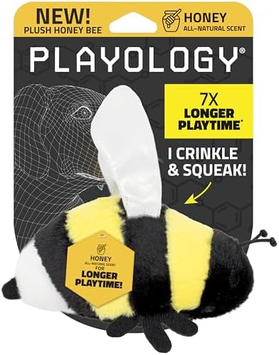 Playology Plush Bee Dog Toy - Squeaky Dog Toy - Small, Honey Scent