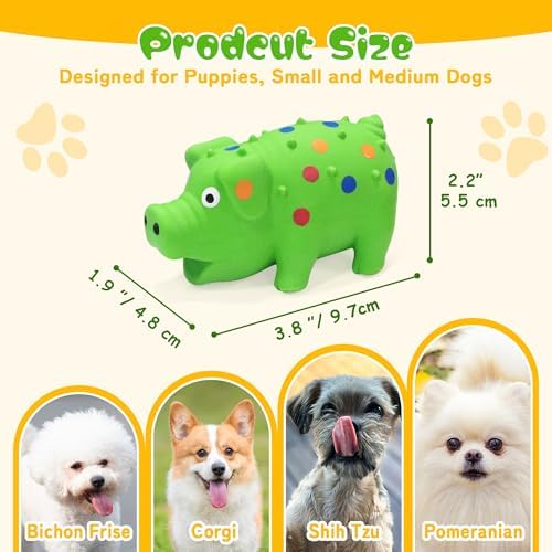 4" Squeaky Pig Dog Toys 3-Pack, Mini Latex Dog Toys Puppy Durable Chew Toys Little Piggy for Small, Medium Dogs Fetch Interactive Play