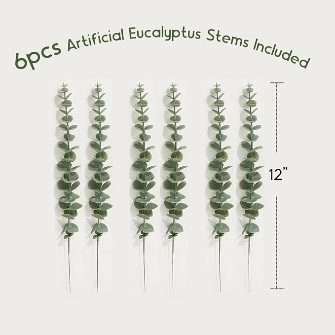 3 Pack Wood Wall Planters with 6 Faux Eucalyptus Stems for Wall Decor