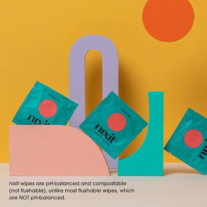 nixit Menstrual Cup Wipes | Feminine Cleansing for Period Cups & Vulvas | Fragrance-Free | pH Balanced | Biodegradable | Plant-Based & Vegan | 15 On-The-Go Individually Wrapped Wipes