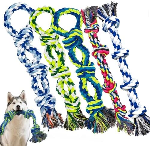 Rocfish [5 Pack] Dog Rope Toys for Aggressive Chewers, Nearly Indestructible Tug of War Toys for Large & Medium Dogs, 100% Cotton, Teeth Cleaning Chew Rope, Heavy Duty Tug of War Dog Toy for Boredom