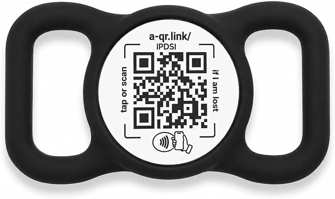 Smart Pet ID Tag for Dog Collar with NFC & QR Code | Silent Silicone Holder, Waterproof & Easy Clean, No App or Subscription, Secure Horizontal Fit, Online Pet Profile