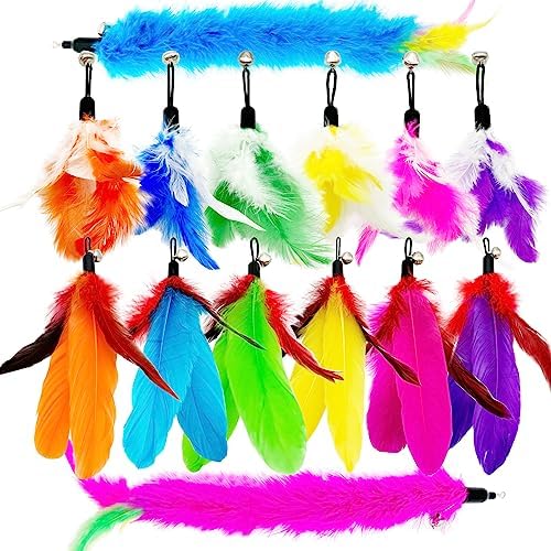 Cat Feather Toys Refills, 14 Pieces Natural Feathers Refills, Cat Wand Replacement Feathers Toy for Indoor Cats