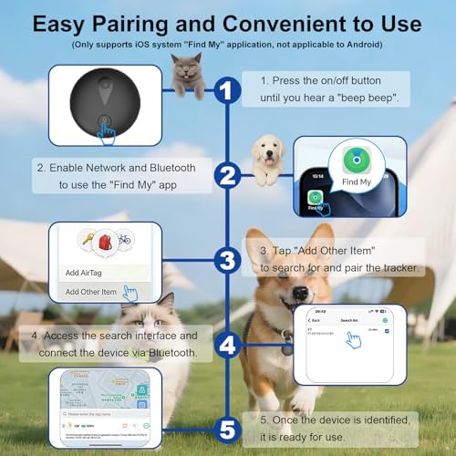 Pet GPS Tracker for Dogs,Smart Mini Location Collar Trackers for Cats,Works with iOS Find My,No Monthly Fee Subscription,IP68 Waterproof Real-Time Global Tracking Anti-Lost Device