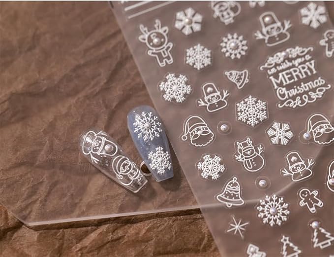 Christmas Nail Stickers for Nail Art, 5D Self-Adhesive Snowflake Pearl Nail Decals, Nail Supplies Nail Art Design Accessories for Women and Girls Manicure DIY Decoration