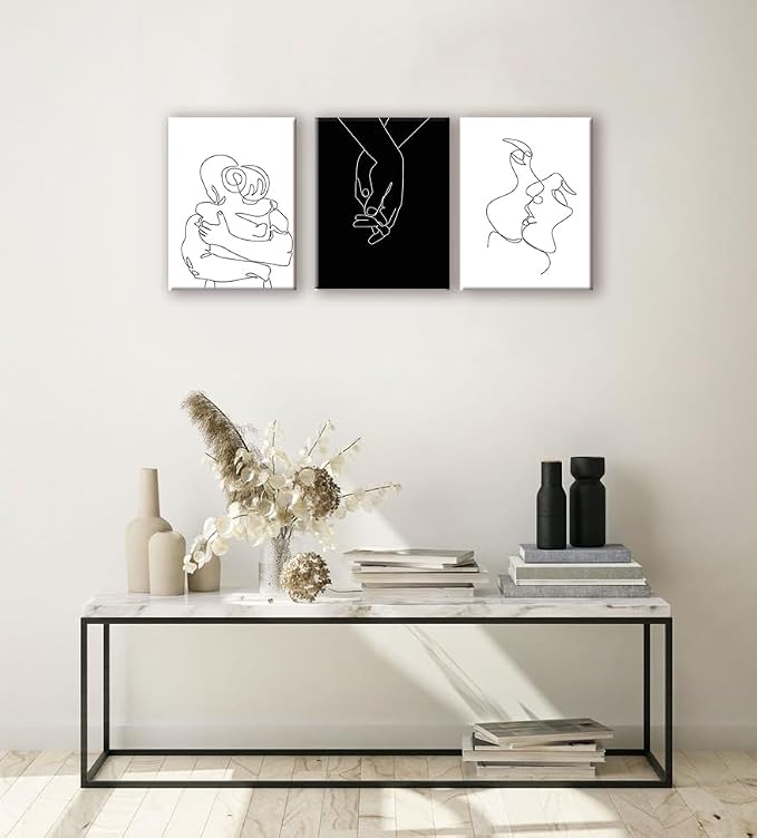 Couples Wall Decor Minimalist Line Wall Art Abstract Love Painting Black and White Line Drawing Art Hug Kiss Holding Poster Prints for Bedroom Bathroom Living Room Wall Decor