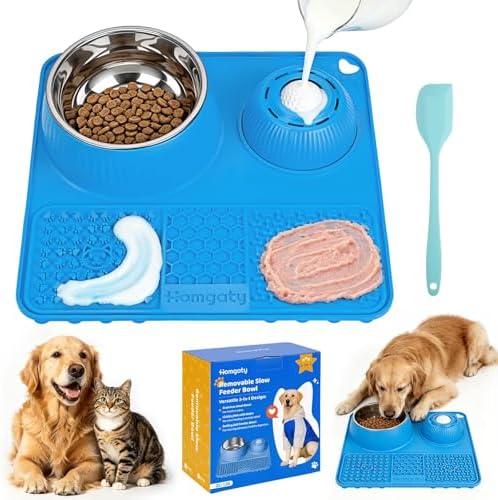 3-in-1 Dog Lick Bowl with Rolling Ball & Slow Feeder Mat & Basic Dog Food Bowl 50oz Stainless Steel, Anti-Slip Pet Licking Toy for Liquid Treats, Bone Broth Yogurt Anxiety Relief for Dog Cat