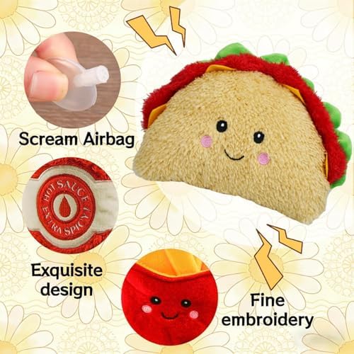3-Pack Squeaky Dog Toys Funny Taco Plush Dog Chew Toys Set with Built-in Squeakers, Interactive Stuffed Pet Toys for Small Medium Large Dogs