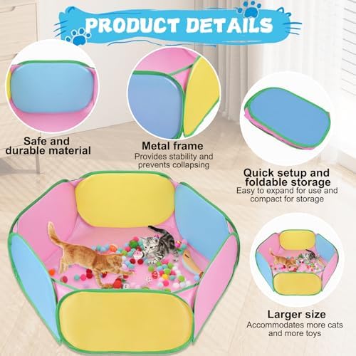 Foxtell Cat Ball Pit Include 226 PCS Interactive Cat Toys for Indoor Bored Self Play Enrichment Toy for Indoor Cats Interactive Fun and Exercise