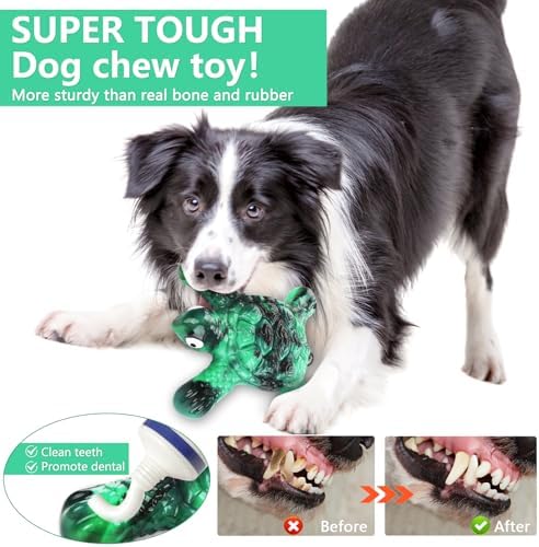 Letsmeet Tough Indestructible Dog Chew Toys for Aggressive Chewers to Keep Them Busy - Heavy Duty Nylon with Treat Groove for Medium & Large Breeds