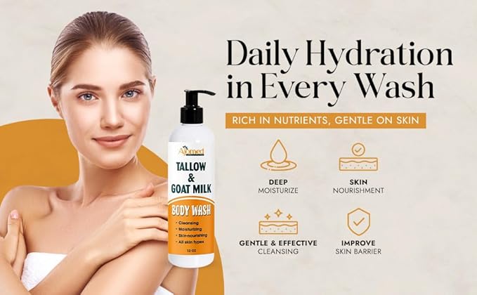 Tallow & Goat Milk Body Wash, handmede body soap Moisturizing and Cleansing for All Skin Types 12 oz (Regular)