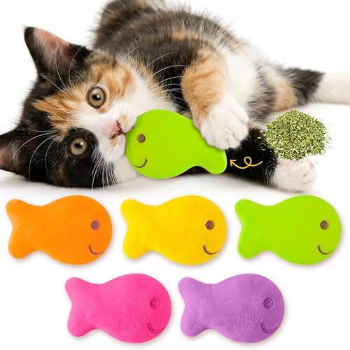 L1rabe Goldfish Cracker Catnip Toys for Cats, 5 Pcs Colorful Cat Chew Toys