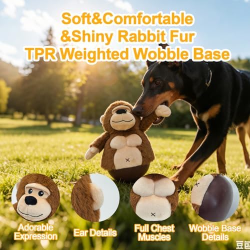 Brown Monkey Plush Wobble Dog Toy with Weighted Base Cute Soft Funny Monkey Stuffed Animal Squeaky Dog Toy Interactive Roly-Poly Dog Toy for Small Medium Large Dogs Toy Gift 23cm/9.06in