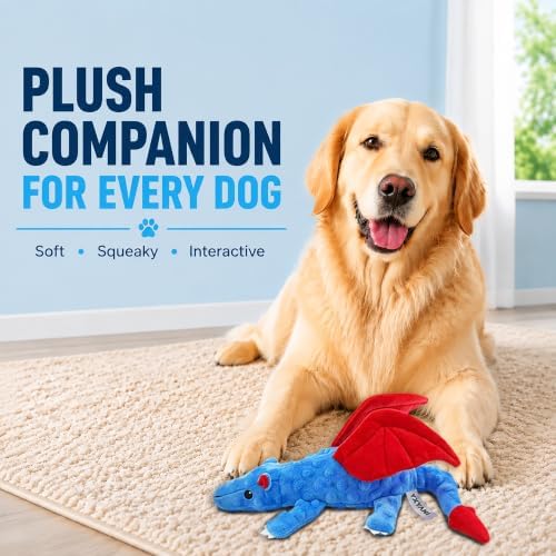 Dragon Plush Dog Toy with Squeaker & Crinkle Wings, 14 Inch