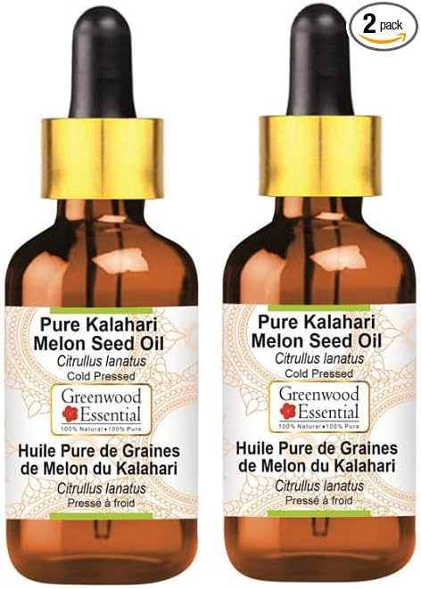 Greenwood Essential Pure Kalahari Melon Seed Oil (Citrullus lanatus) with Two Glass Droppers Cold Pressed (Pack of Two) 15ml X 2 (1 oz)