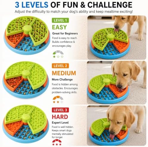 3-Level Slow Feeder Dog Bowls - Non-Slip Interactive Dog Puzzle Toy