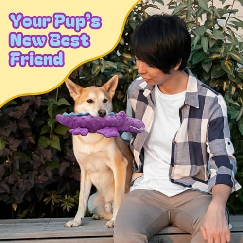 Squeaky Octopus Dog Toy – No Stuffing, Crinkle Sound Plush Chew Toy for Small and Medium Dogs – Durable and Machine Washable – 2 Pack (Purple Crocodile)