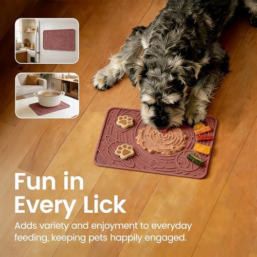 OHMO Lick Mat for Dogs&Cats, Space Pattern, 6×10", 2pcs, Brick Red&Camo Green