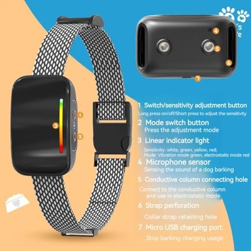 Dog Bark Control Collar，Smart Anti-Barking Collar, Anti-Barking Training Collar, Level 6 Strength Selection, Barking Collar for Large, Medium and Small Dogs (Small Dog 4.4~26.5 pounds)