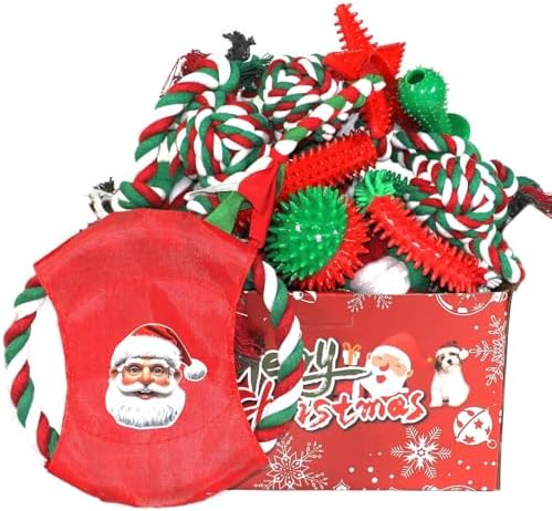 Christmas Dog Toys 15 Pack, Puppy Rubber Chew Toys with Rope Toys Set, Interactive Tough Christmas Gifts Box for Dogs, Training Playing Teething Busy Toys Bulk for Holiday Puppies Presents