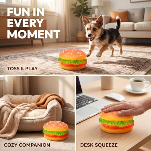 2 Pcs Bite-Resistant Dog Toys Squeaky Chewing Toys Tooth Cleaning Dog Supplies, Golden Retriever Teddy Pets, etc, Training, Sofa Damage Prevention, Hamburger Pet Toys, Squeak Toys