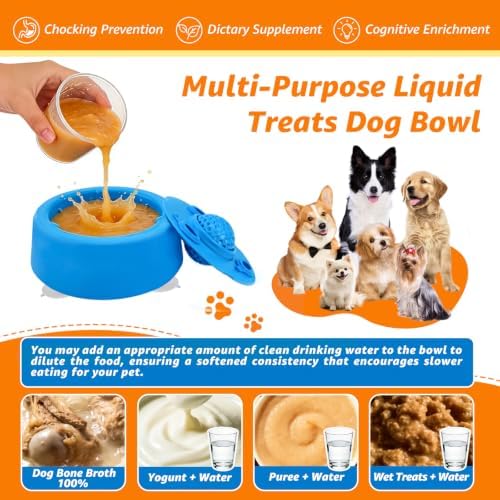 Dog Lick Bowl, Food‑Grade Licking Bowl for Bone Broth & Yogurt, Interactive Slow Eating Toy for Anxiety Relief Boredom, Anti Slip Base Slow Feeder Dog Lick Bowls Rolling Ball