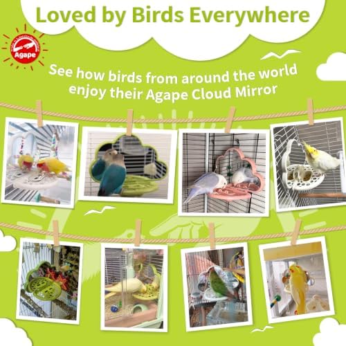 Agape Bird Mirror with Perch&Slow Feeder, Birds Toys for Boredom&Anxiety, Bird Cage Accessories for Parrots to Expend Energy, Interactive Toys for Parakeet, Cockatiel, Lovebird, Conure, Finch, Budgies