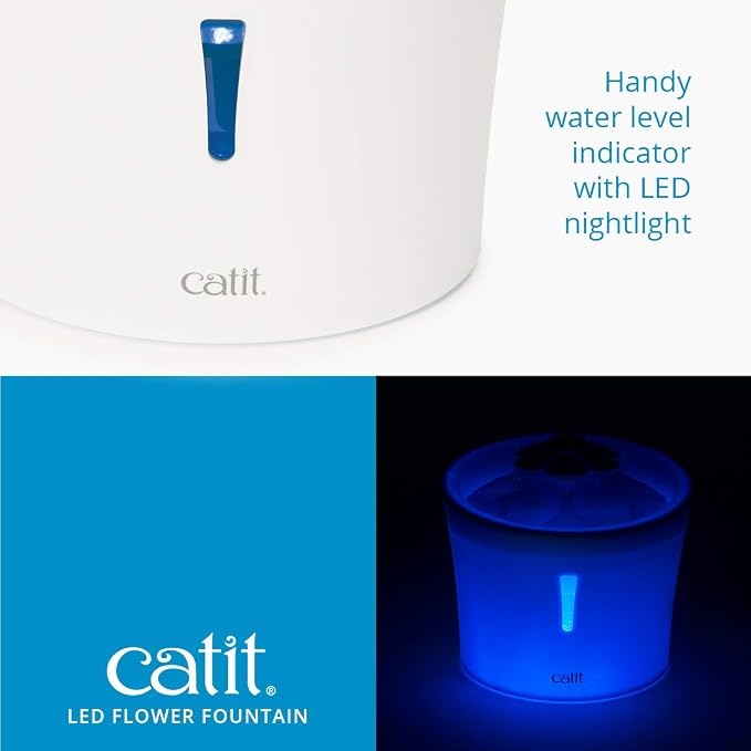 Catit LED Flower Fountain with Triple Action Filter, Cat Drinking Water Fountain, Blue, 3 L, 9.0 x 8.3 x 7.7 Inches(Pack of 6)