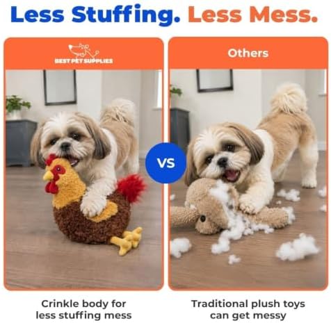 Best Pet Supplies Interactive Squeaky Dog Toy - Crinkle Chicken, Red | Stuffing Free Body, Soft, Squeaks & Crinkles, No Mess, Perfect for Moderate Chewers, Toss and Fetch Play