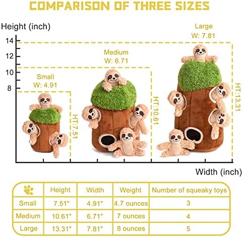 Interactive Squeaky Dog Toys Plush Sloth Dog Toy, Stuffing Woodland Friends Burrow, Squeaky Plush Dog Toy for Small Medium Large Dogs (Large)