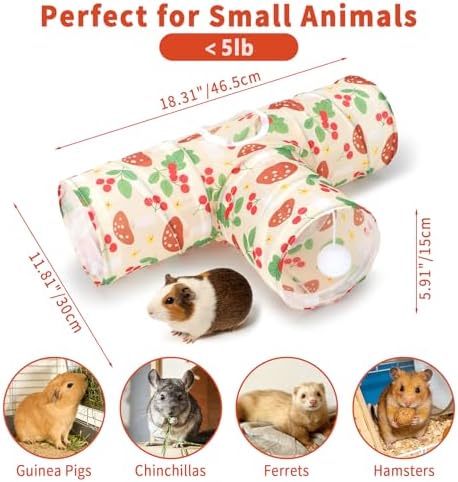 Rypet Guinea Pig Tunnel Hideout 3-Way Collapsible Small Pet Tubes, Cherry