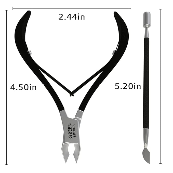 GREEN ESTETICA Professional Cuticle Trimmer with Cuticle Pusher Nail Cuticle Remover Nipper Silver Stainless Steel Sharp Blades Manicure Tools with Double Spring Nail Care Pedicure (Pack 2 - Black)