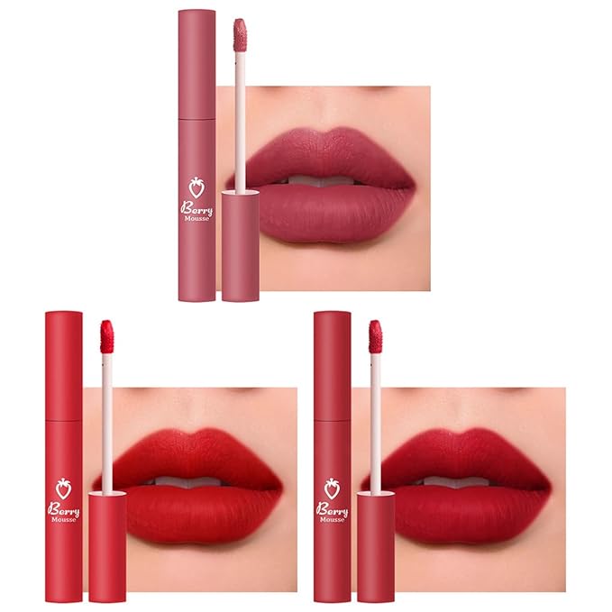 3Pcs Nude Matte Lip Lipstick, Velvet Smooth Crayon Lip Stain, Nude Lip Tint Long Lasting & Nourishing Lip Gloss Non-stick Cup Lipstick for Women Makeup (Set B, F)