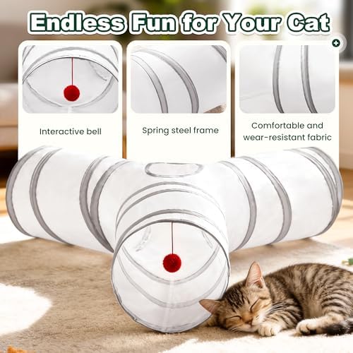 Love's cabin Cat Tunnel for Indoor Cats, 3-Way Collapsible Play Tunnel